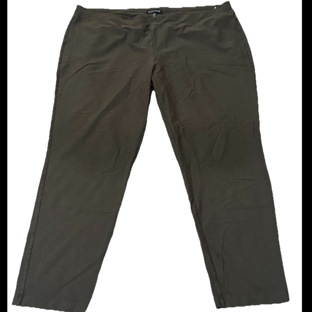 Eileen Fisher Crepe Pants Pull On Ankle Stretch Washable Tapered Olive Green XL